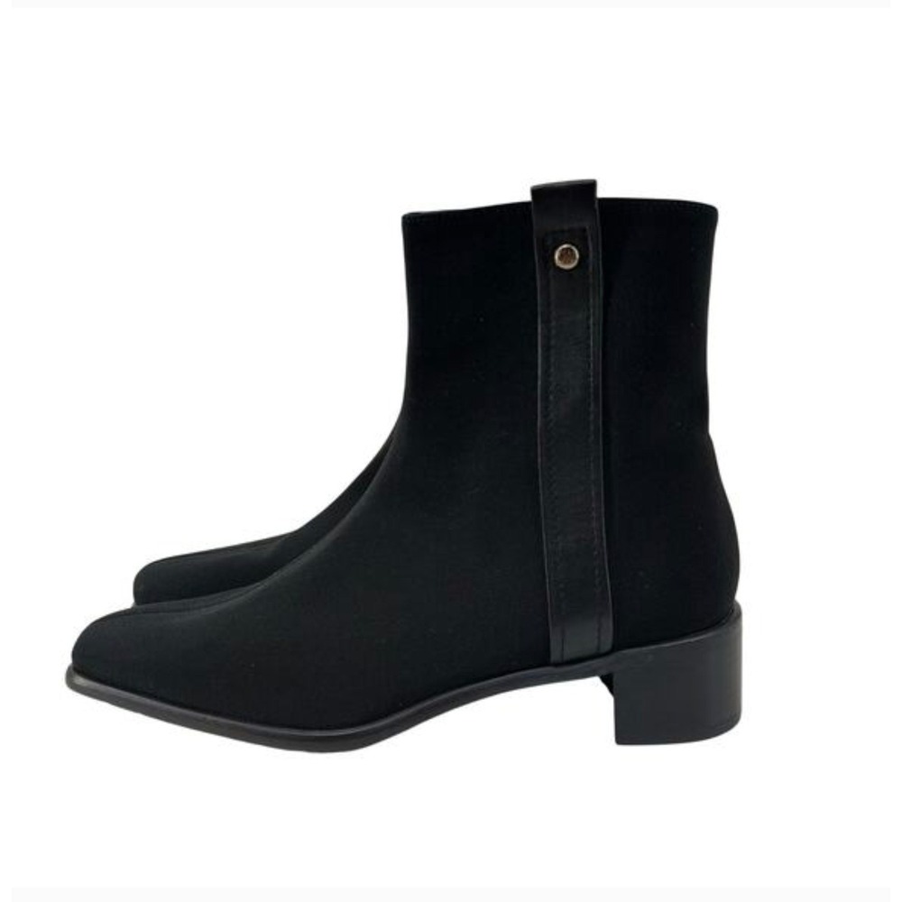 Stuart Weitzman Black Suede Point square Toe Block Heel Ankle Boots Size‎ 9